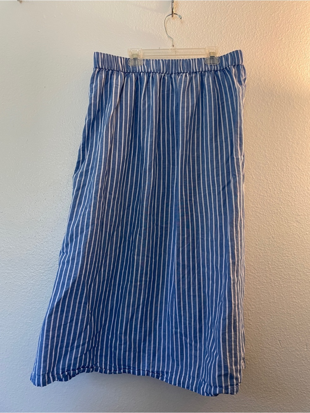 Pact Blue and White Linen Vertical Stripe A-Line Skirt - Picture 5 of 5
